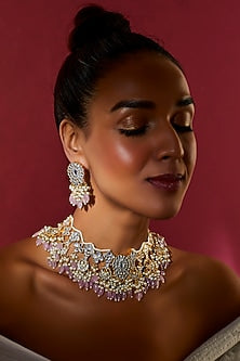 Gold Finish White Moissanite Necklace Set