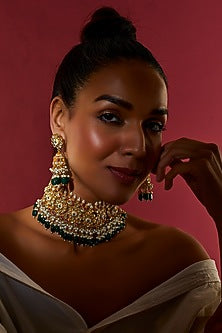 Gold Finish White Kundan Polki Necklace Set