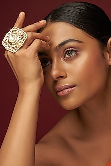 Gold Finish Kundan Polki Ring