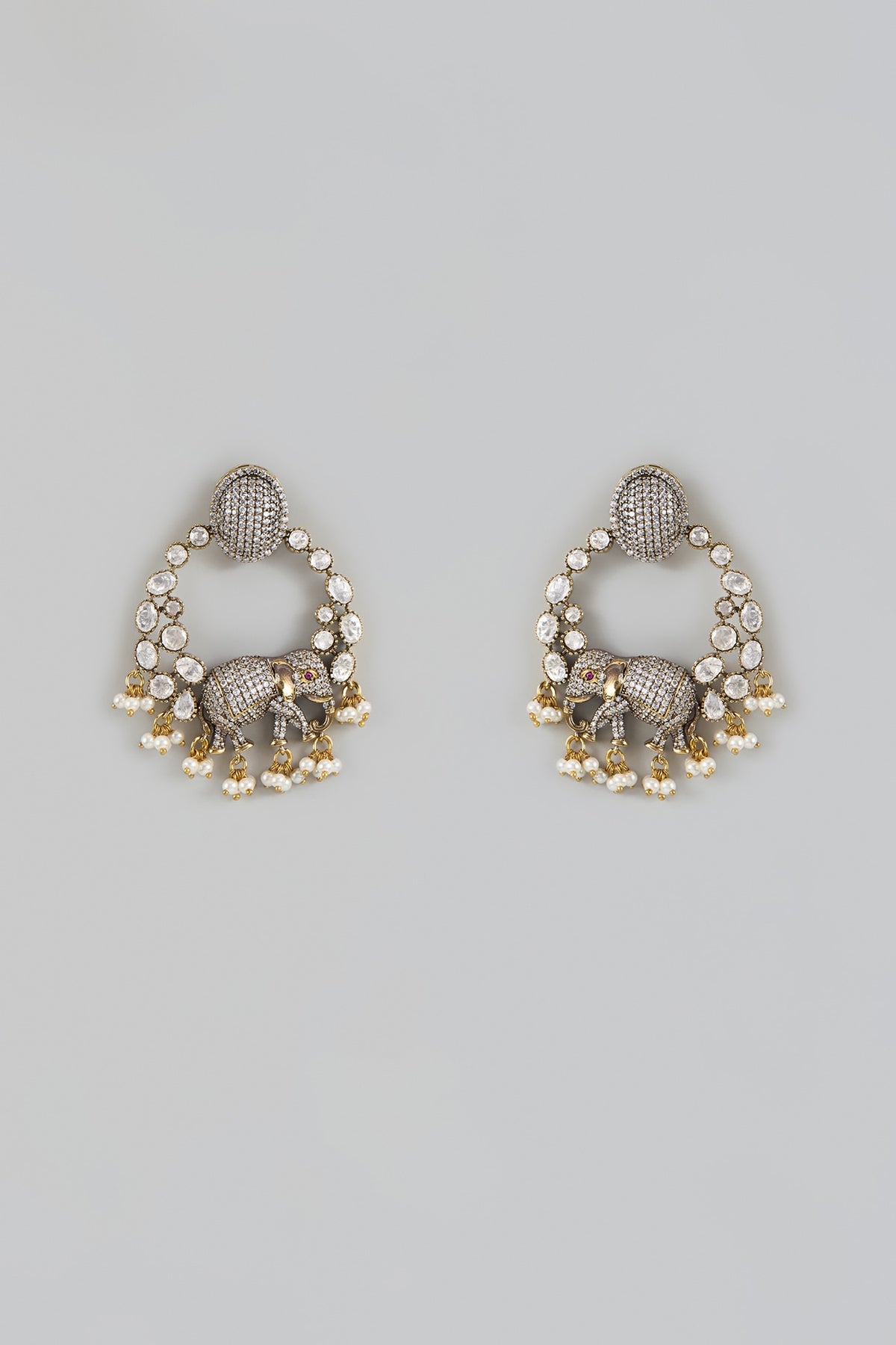 Gold Finish Kundan Polki Chandbali Earrings
