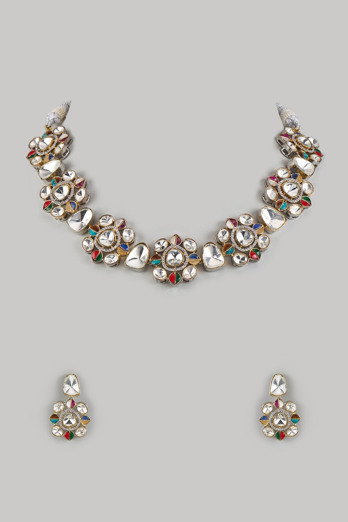 Gold Finish Kundan Polki Necklace Set
