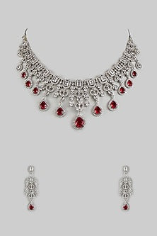 White Finish Red Zircon Necklace Set