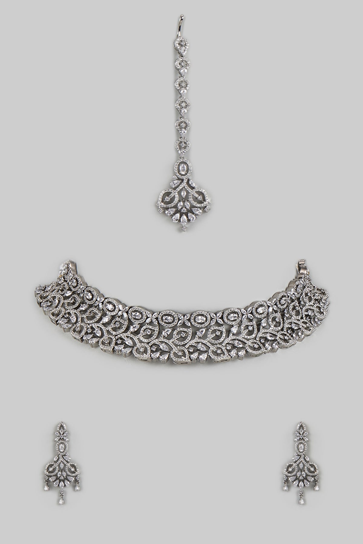 White Finish Zircon Choker Necklace Set