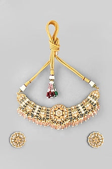 Gold Finish Kundan Polki Choker Necklace Set