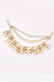Gold Finish White Kundan Polki Ear Chains