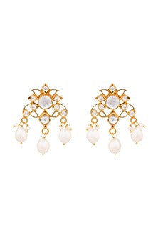 Gold Plated Floral Pearl Drop Earrings