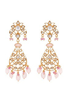 Gold Plated Rose Quartz Filigree Dangler Earrings