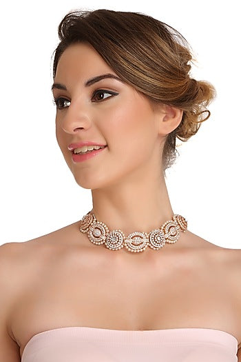 Gold Finish Crystal Choker Necklace