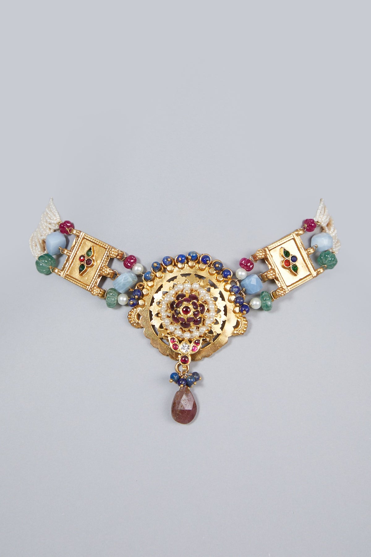 Gold Finish Emerald & Ruby Choker Necklace