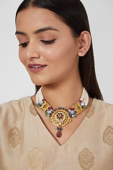 Gold Finish Emerald & Ruby Choker Necklace
