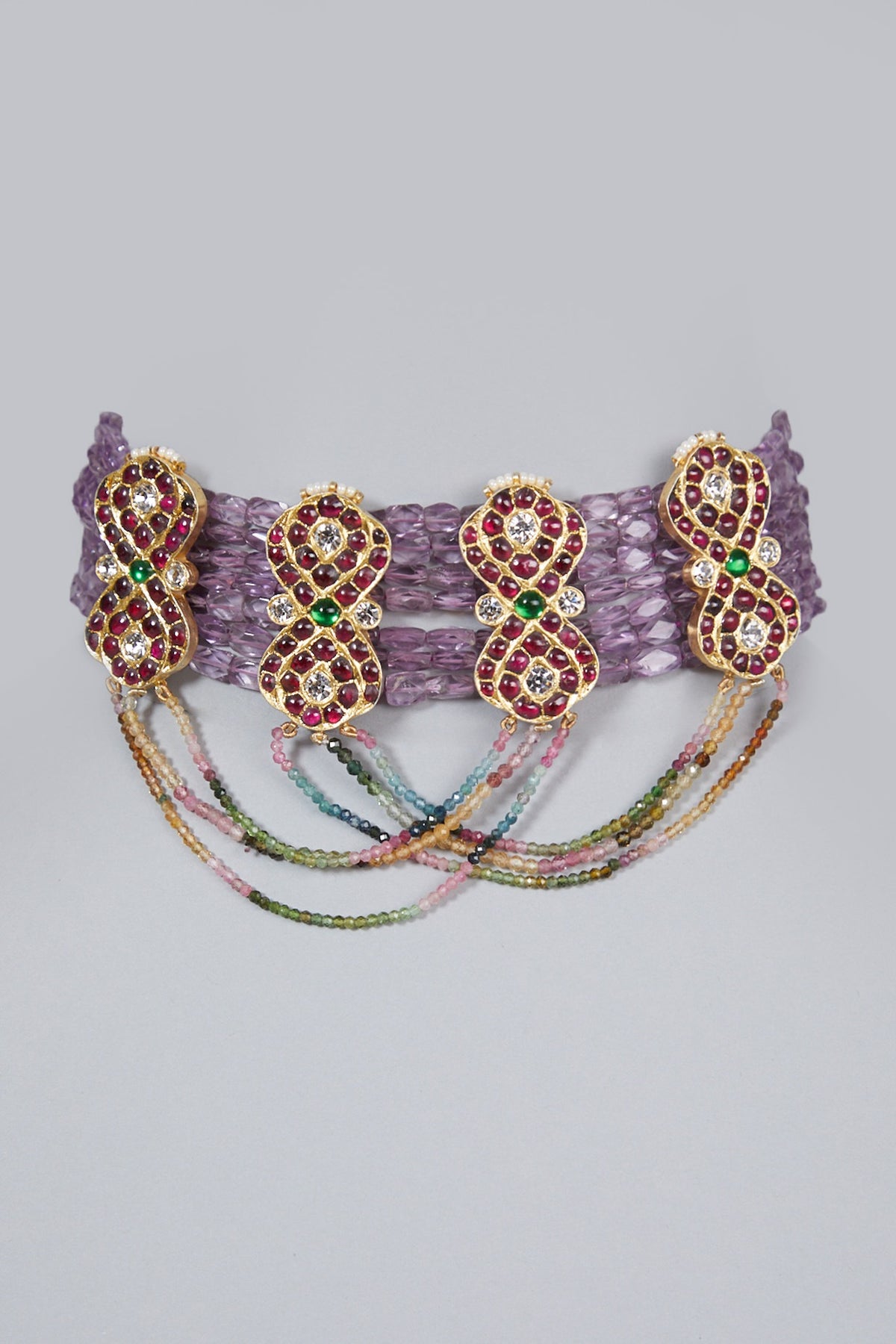 Gold Finish Amethyst Choker Necklace