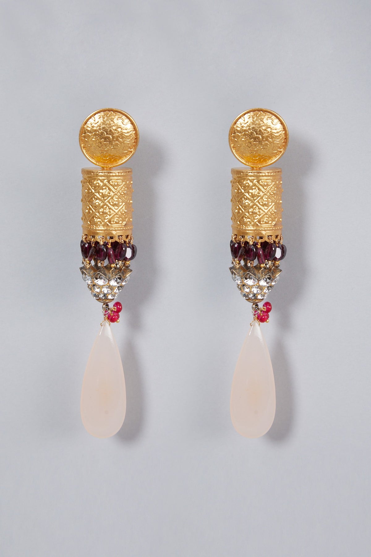 Gold Finish White Stone Earrings