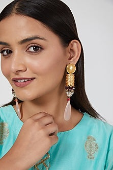 Gold Finish White Stone Earrings
