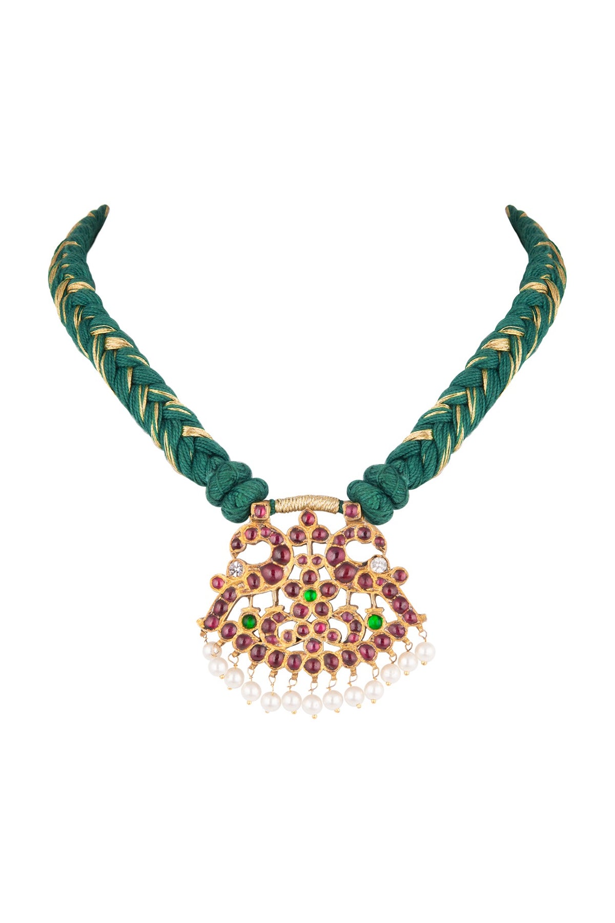 Gold Plated Kemp Stone Green Necklace In Sterling Silver
