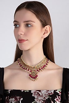 Gold Plated Precious & Semi-Precious Pearls Choker Necklace