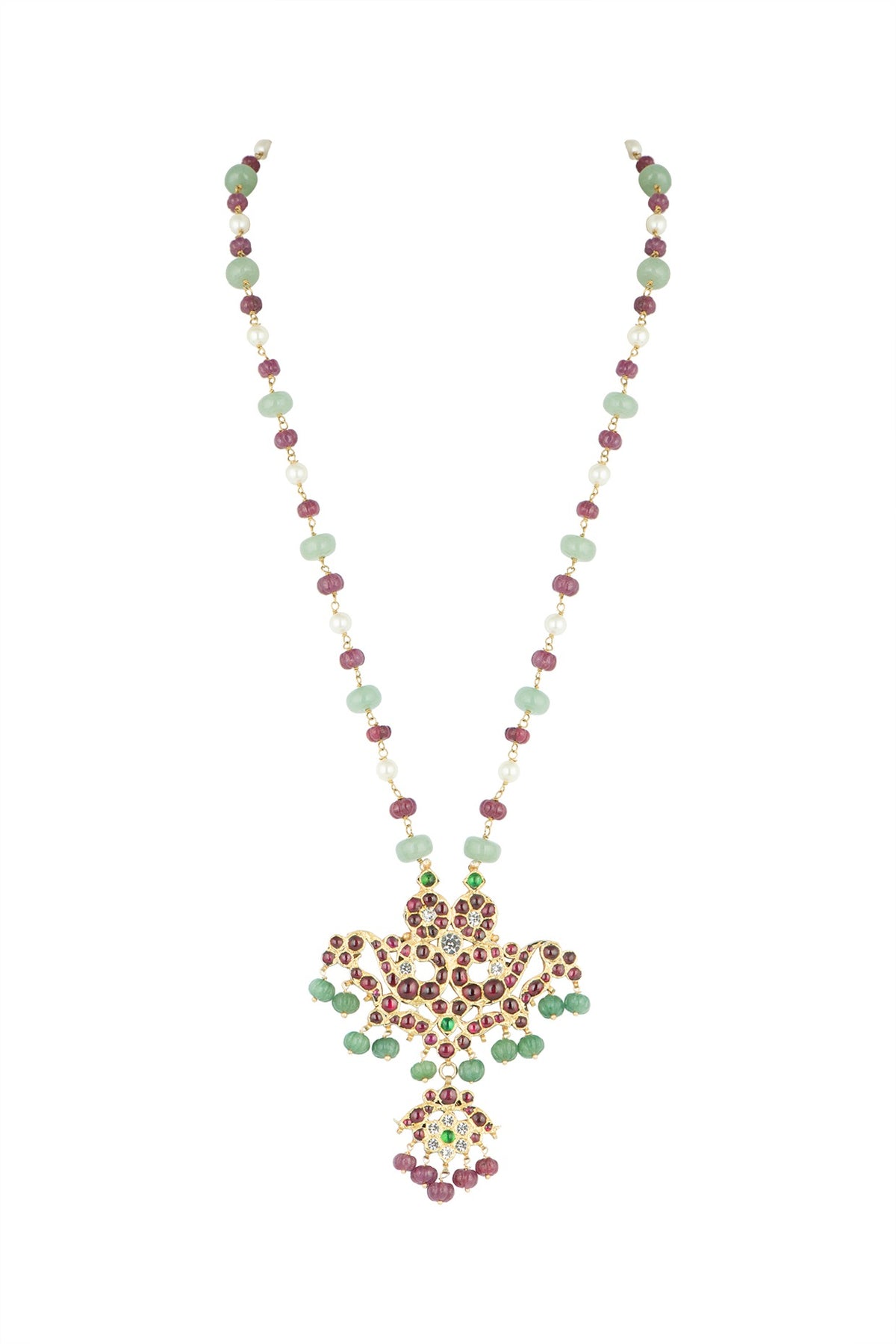 Gold Plated Kempstone & Pearl Necklace In Sterling Silver