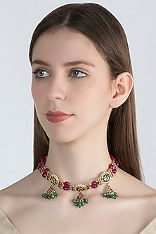 Gold Plated Handcrafted Necklace With Kempstones In Sterling Silver