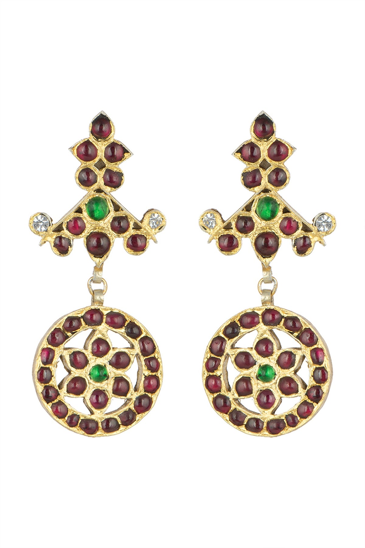 Gold Plated Red & Green Kempstone Earrings In Sterling Silver