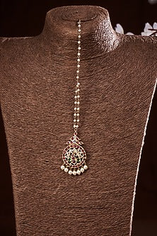 Gold Finish Peacock Maang Tikka In Sterling Silver