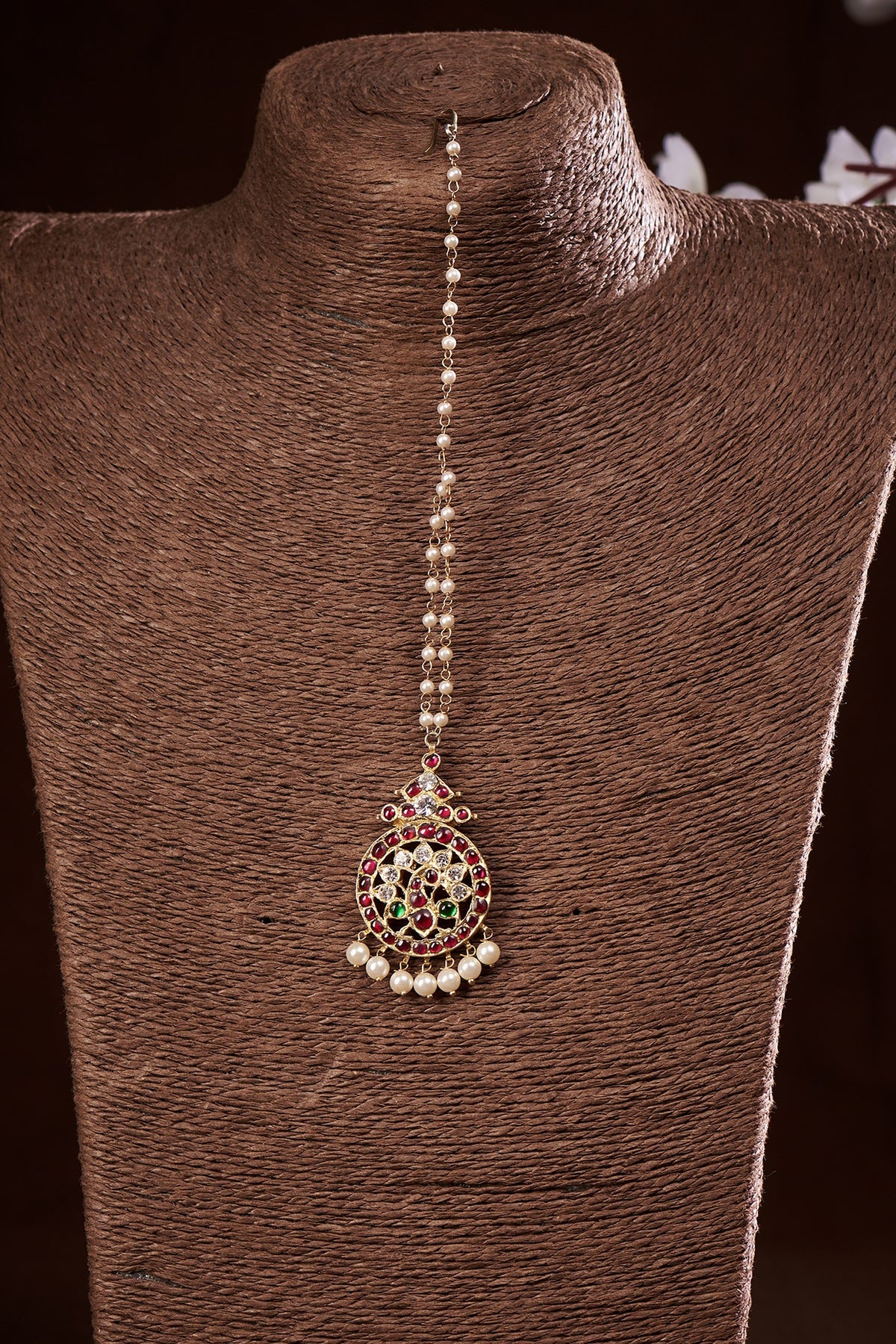 Gold Finish Peacock Maang Tikka In Sterling Silver