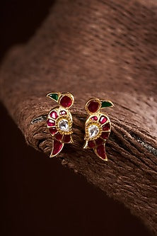 Gold Finish Parrot Stud Earrings In Sterling Silver