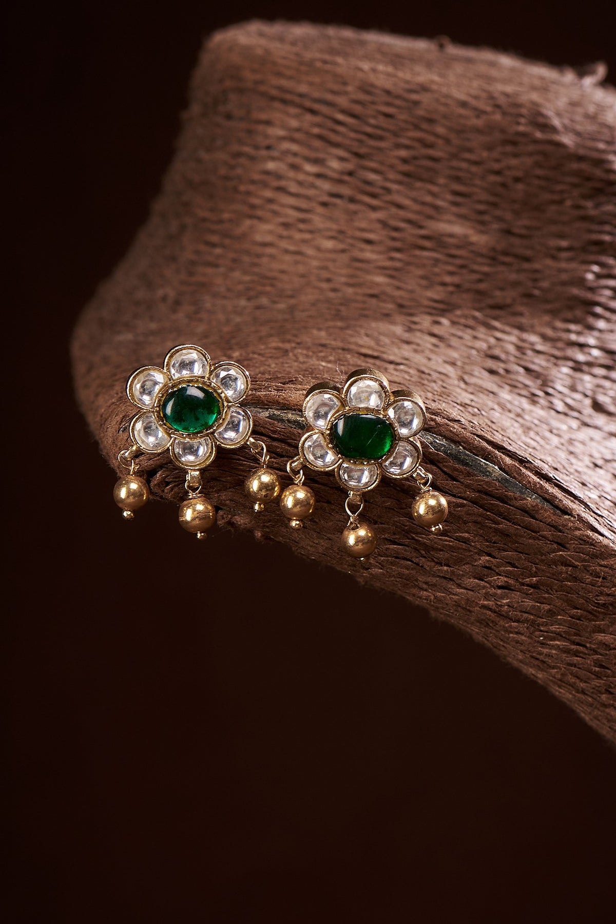 Gold Finish Stud Earrings In Sterling Silver