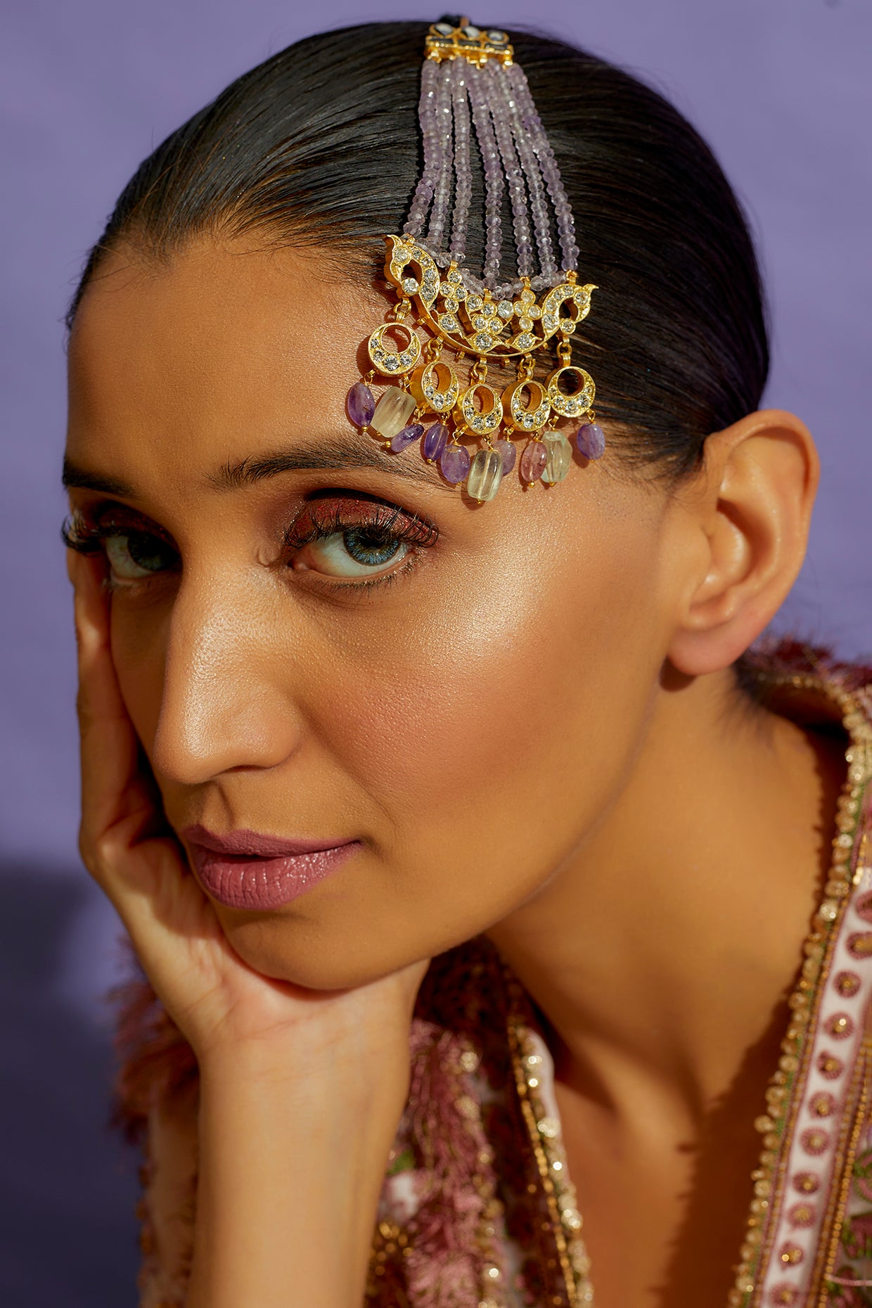 Gold Finish Purple Stone Pasa In Sterling Silver