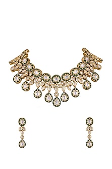 Gold Finish Kundan Polki Meenakari Choker Necklace Set