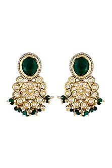 Gold Finish Kundan Polki & Green Stone Choker Necklace Set