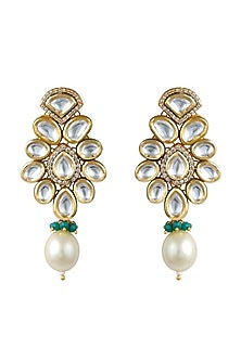 Gold Finish Earrings With Kundan Polki