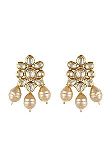 Gold Finish Faux Pearl & Kundan Earrings