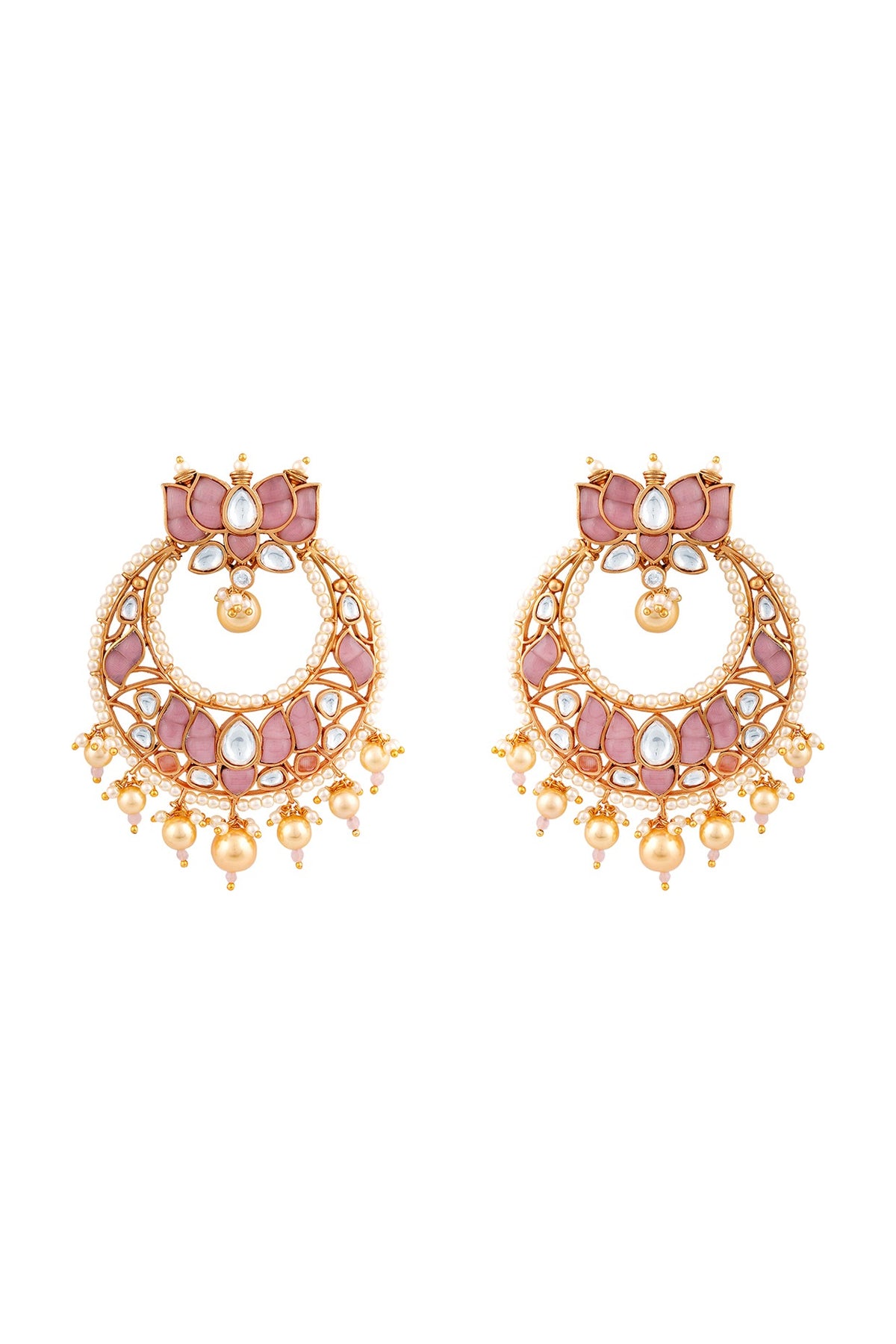 Gold Finish Faux Pearl Chandbali Earrings