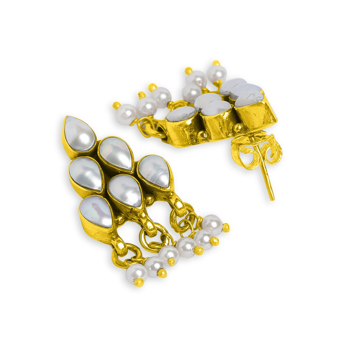 Gold Plated Pearl Stud Earrings In Sterling Silver