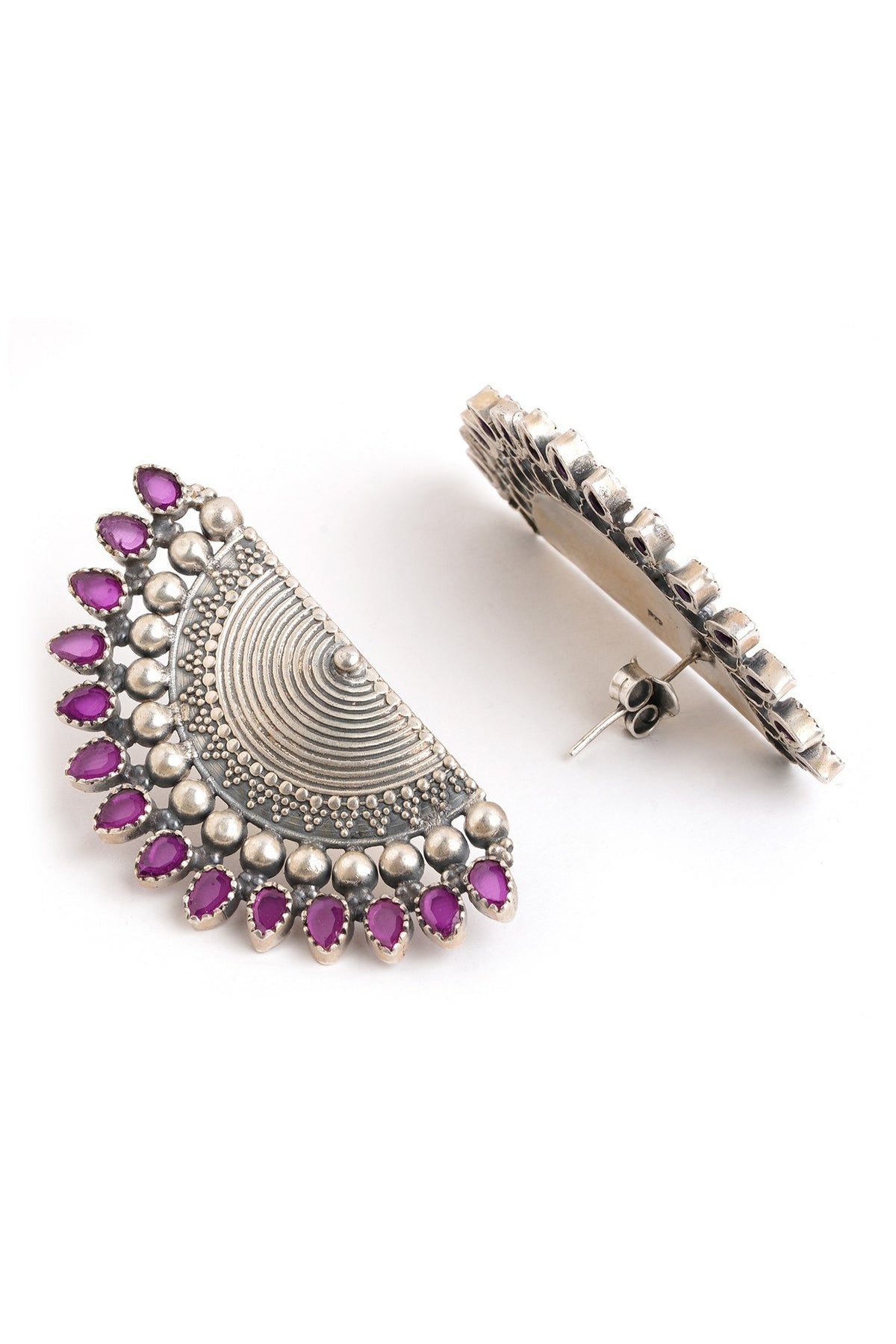 Silver Finish Pink Stone Stud Earrings In Sterling Silver
