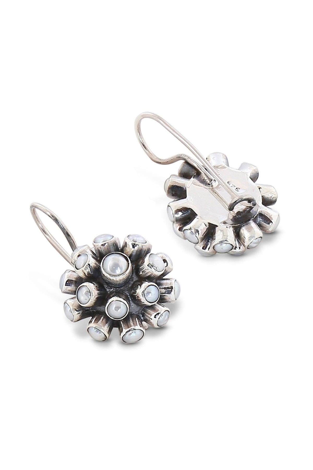 Silver Finish Mother Of Pearl Dangler Earrings In Sterling Silver