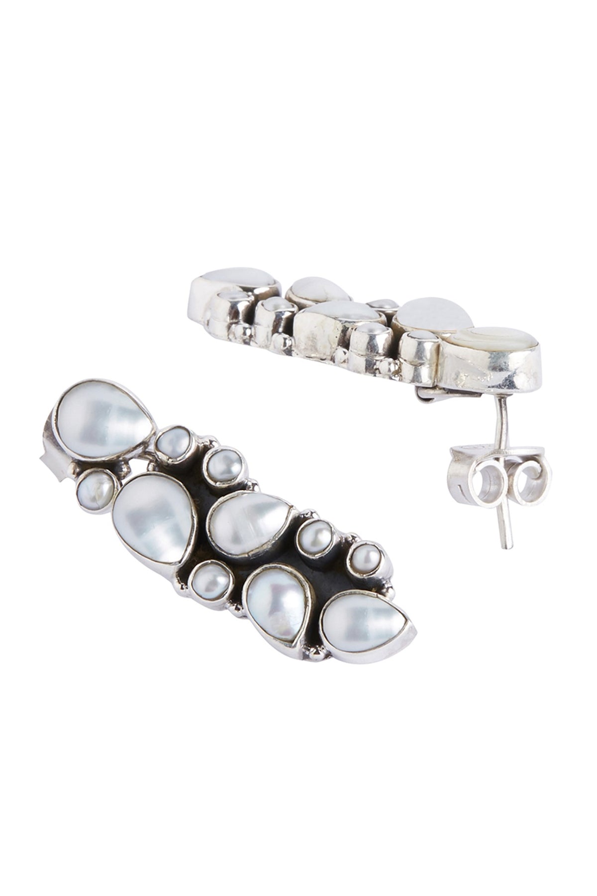 Silver Finish Pearl Dangler Earrings In Sterling Silver