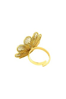 Gold Plated Floral Ring In Sterling Silver