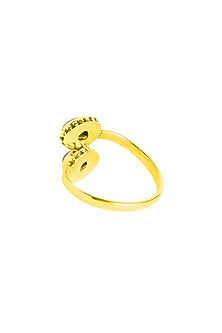Gold Plated Coral Stone Teardrop Ring In Sterling Silver