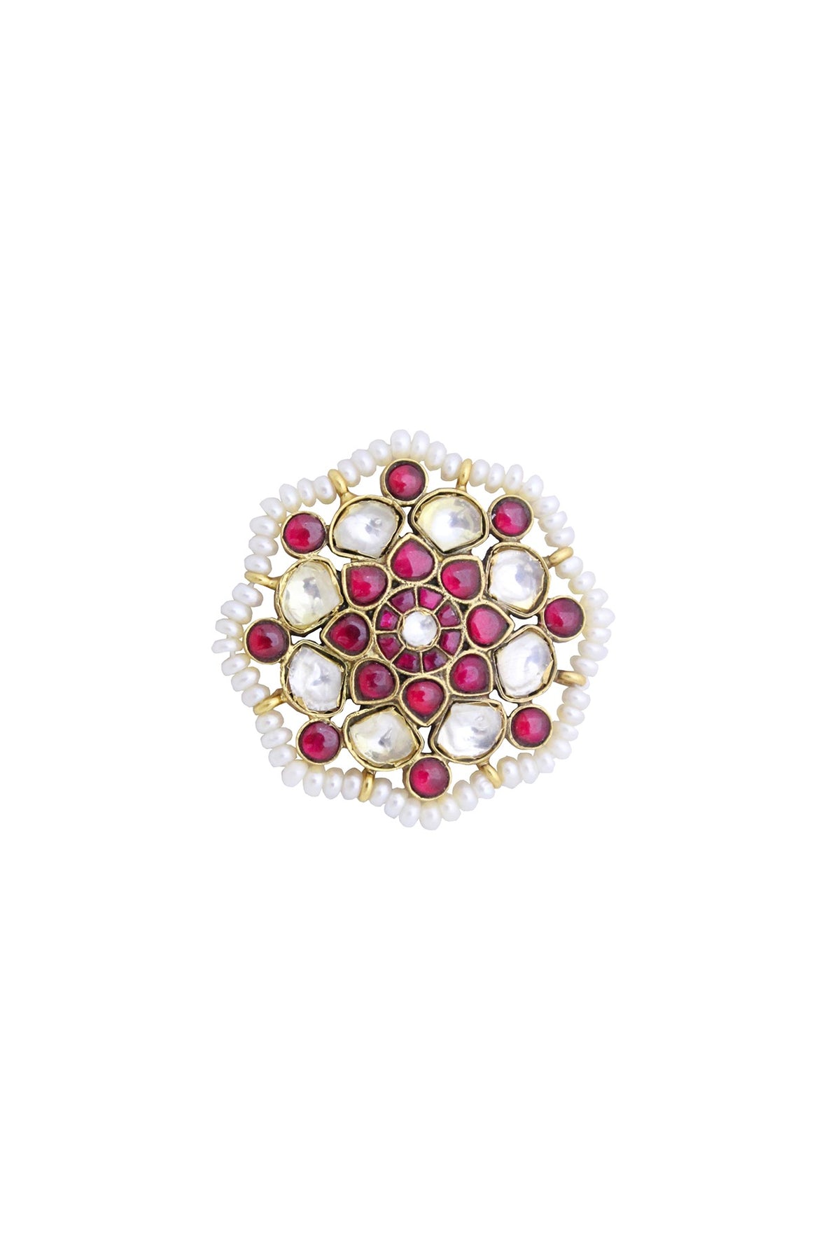Gold Plated Ruby Synthetic Stone Stud Earrings With Ring In Sterling Silver