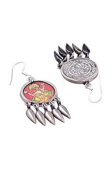 Silver Finish Ganesh Dangler Earrings