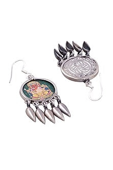Silver Finish Painted Dangler Earrings