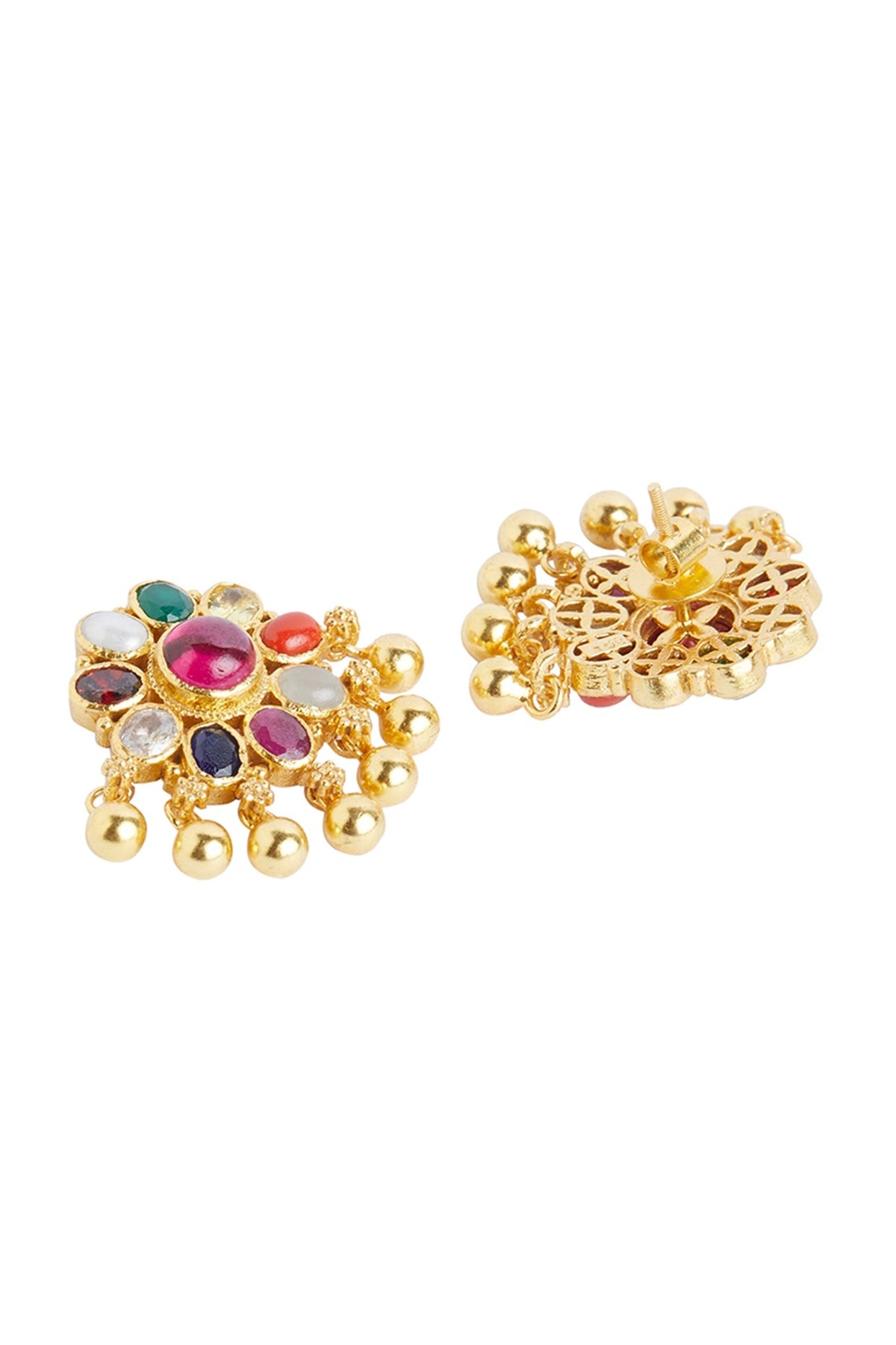 Gold Plated Navratna Stone Earrings