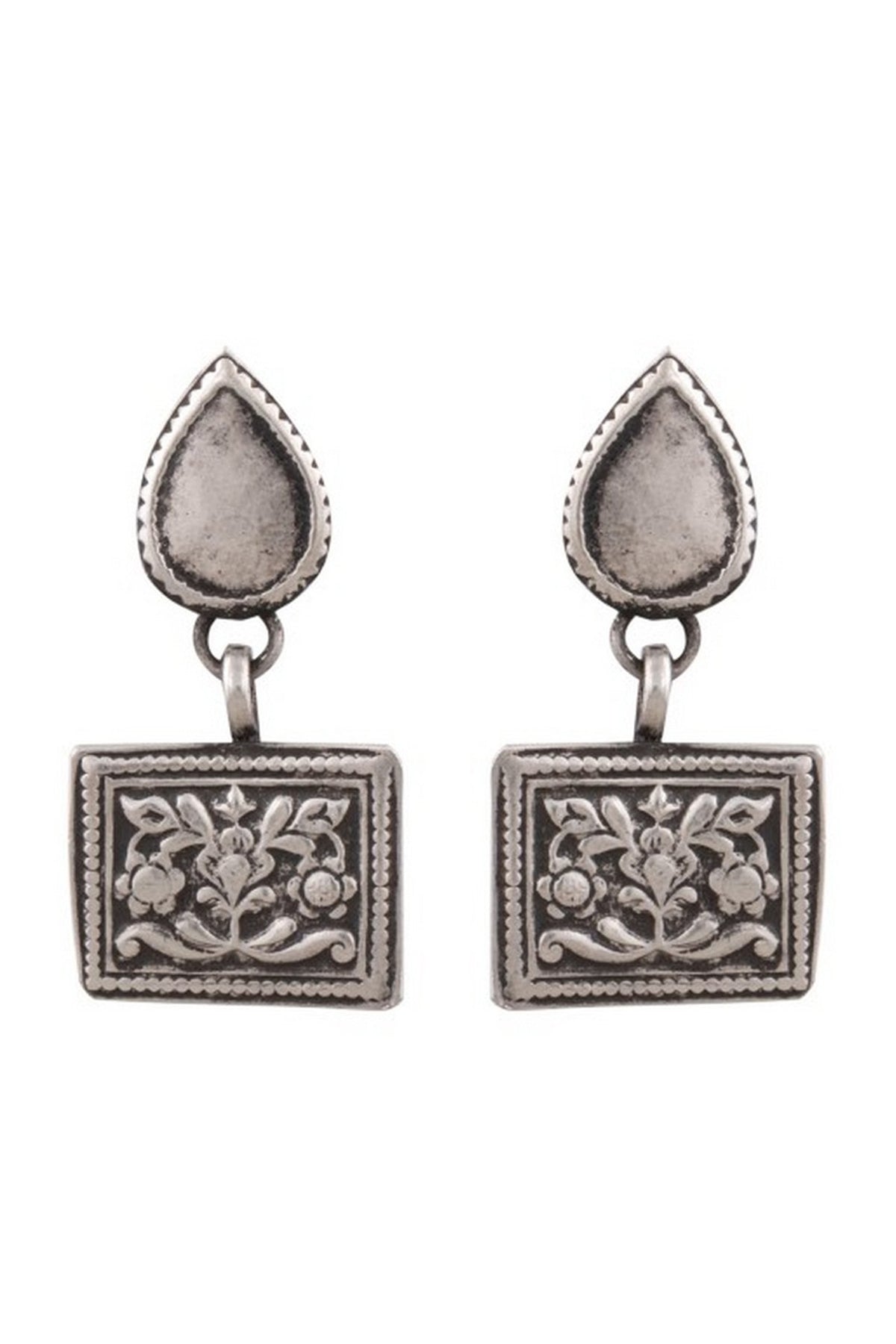White Finish Square Floral Earrings