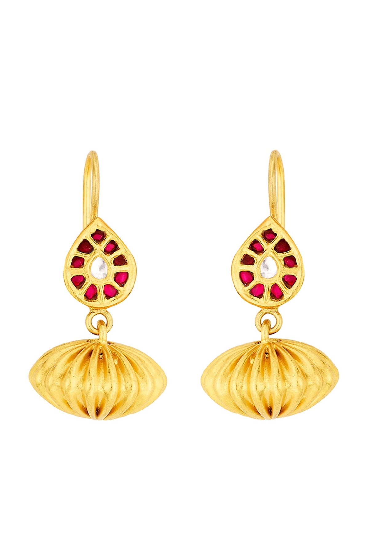Gold Plated Ruby Glass Stud Earrings