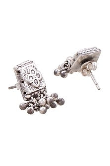 White Finish Floral Motif Earrings In Sterling Silver