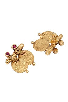 Gold Plated Laxmi Coins Stud Earrings In Sterling Silver