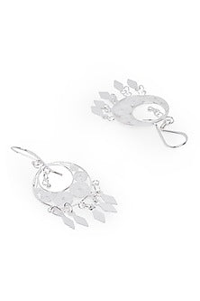 White Finish Chandbali Earrings In Sterling Silver