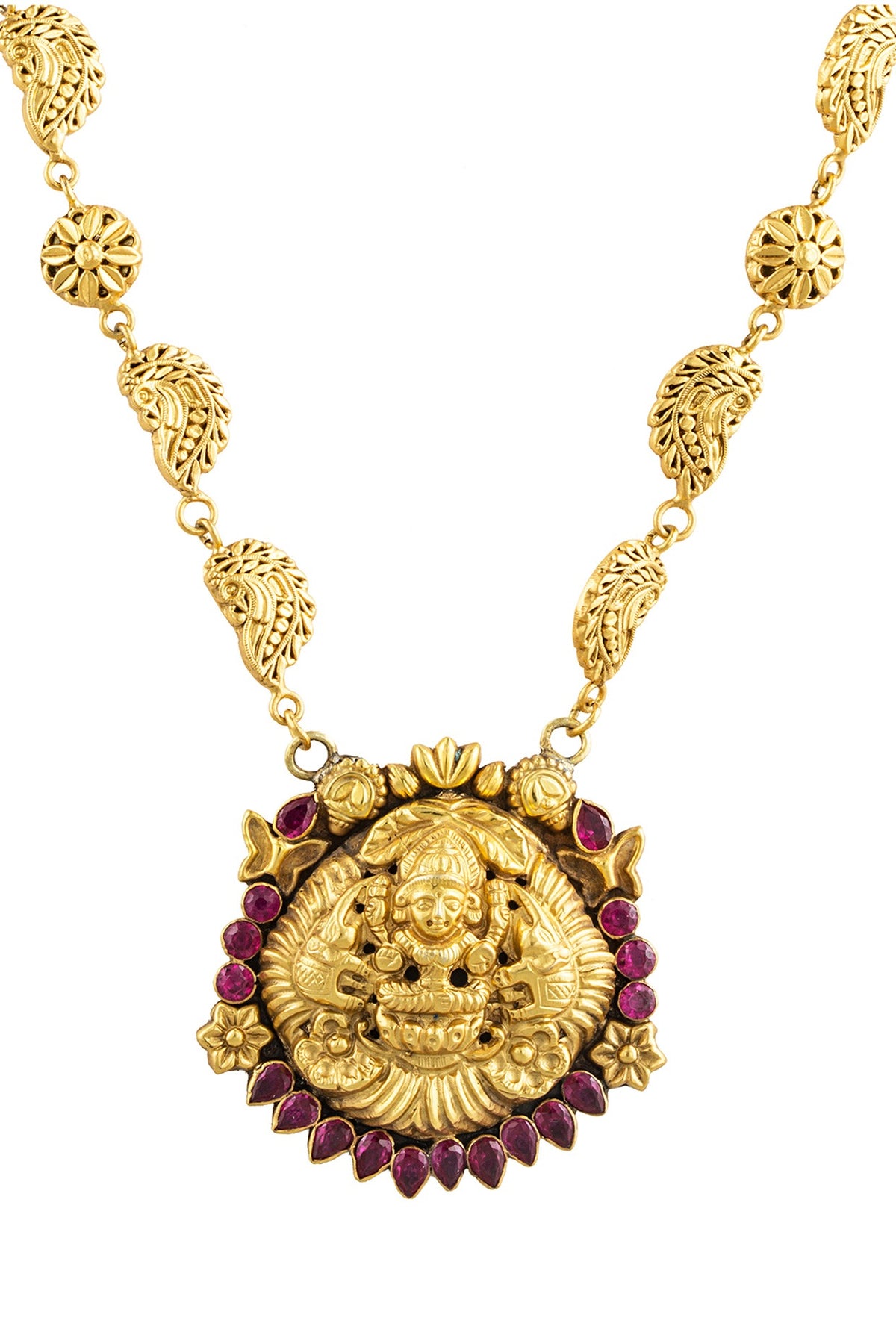 Gold Plated Ruby Stone Pendant Necklace In Sterling Silver