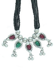 White Finish Onyx Beaded Mangalsutra In Sterling Silver