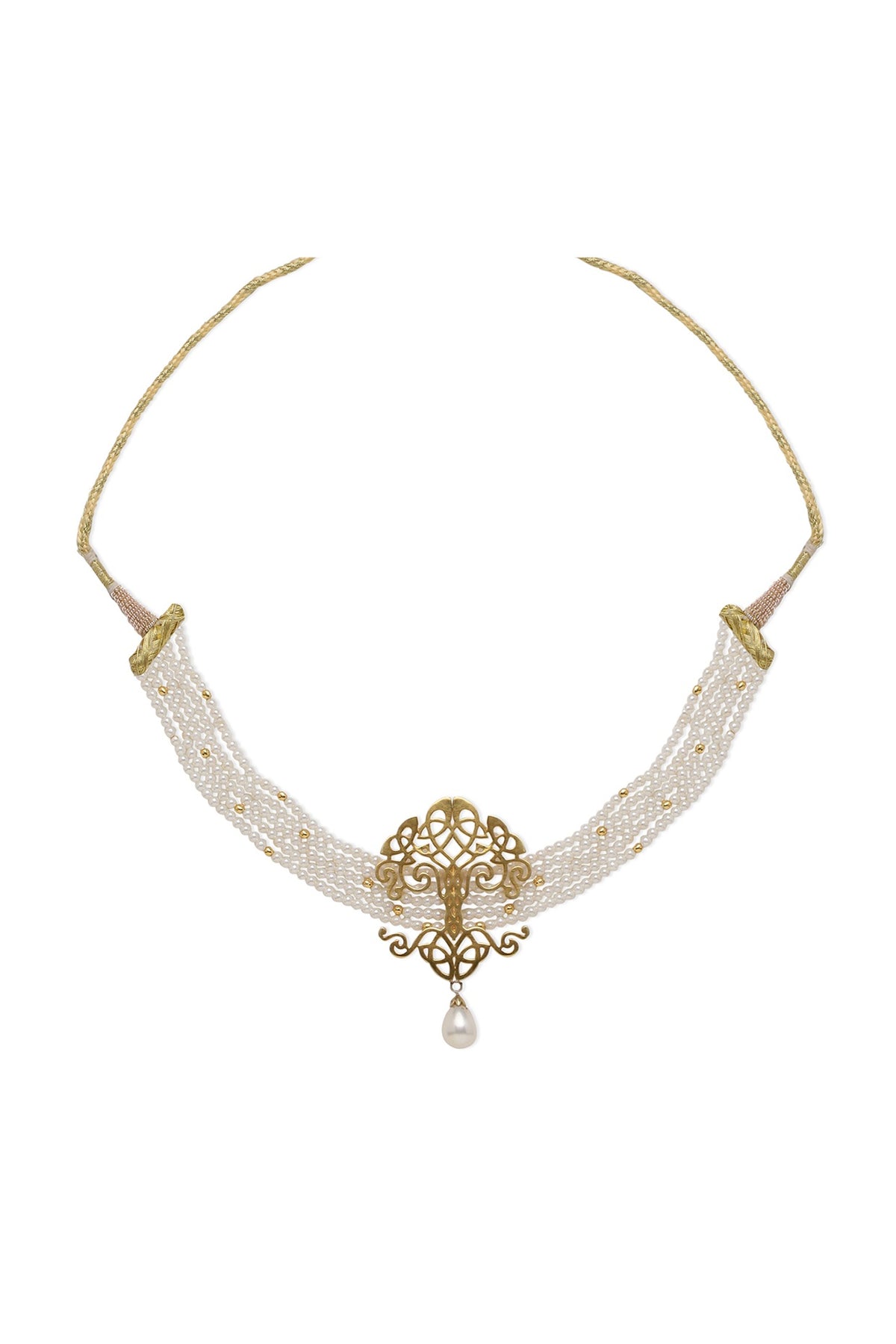 White Finish Pearl Choker Necklace In Sterling Silver